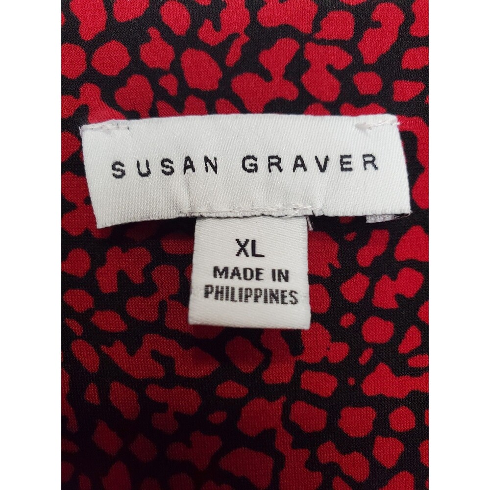 Susan Graver LiquidKnit Red Animal Print Tiered 3/4 Sleeve Tunic Size XL - Picture 3 of 6
